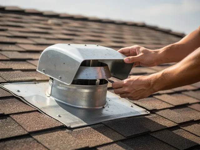 Suffield Dryer Vent Cleaning certified technician safely cleaning a roof-mounted dryer vent in Suffield