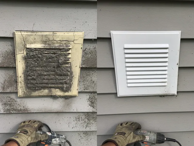 Suffield Dryer Vent Cleaning technician installing high-quality dryer vent cover at a residential property in Suffield